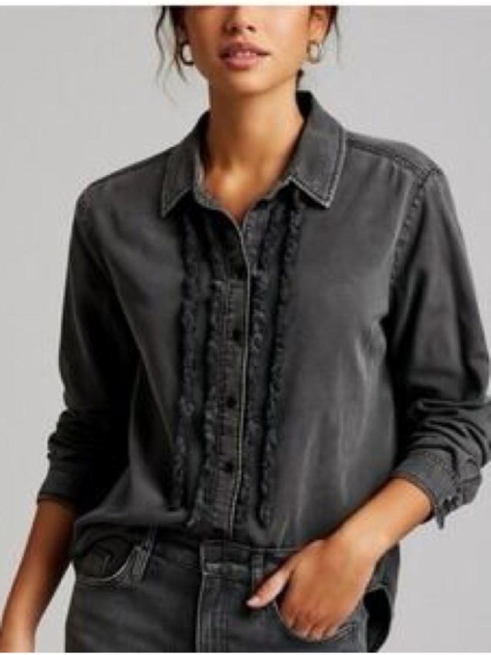 Pilcro Black Shirt with Gold Accent Stitching